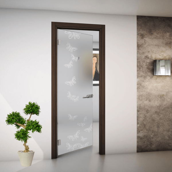 retractable glass door with design